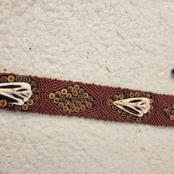 Handmade Beaded Cowrie Shell Belt Red Brown Tribal Boho Waist Tie Festival main image 5